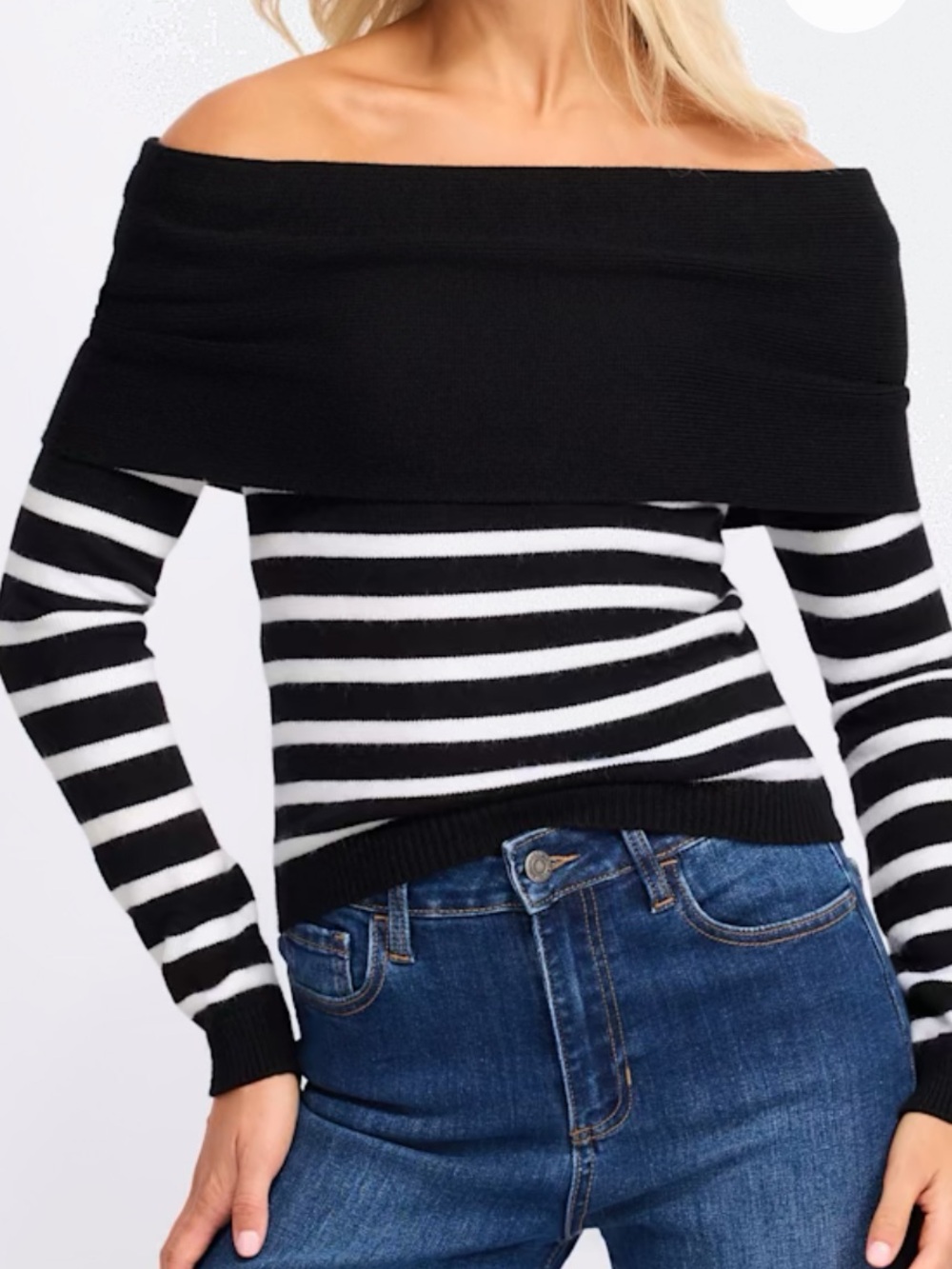 Vigoss Black & White Striped Cowl Neck Sweater